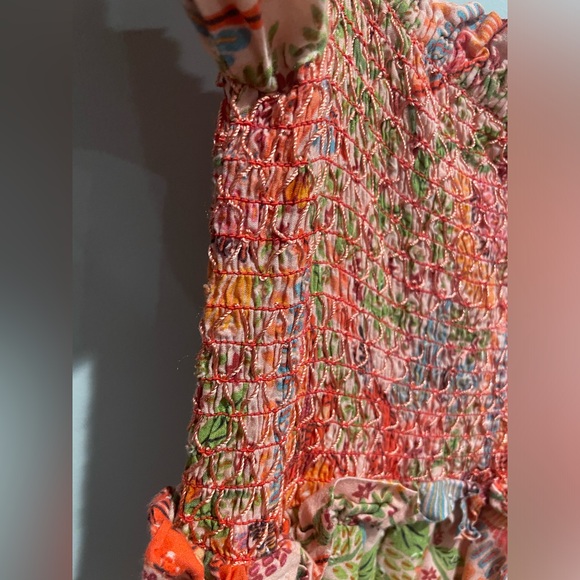 FARM RIO ANTHROPOLOGIE PINK MACAW FLIGHT SMOCKED MIDI DRESS - Picture 10 of 16